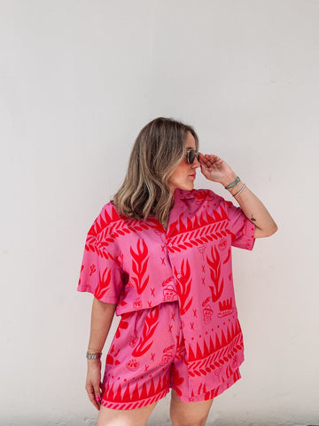 Pink Fiesta Printed Shorts Set