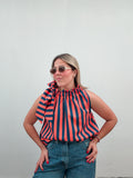 Orange & Navy Stripe Bow Top