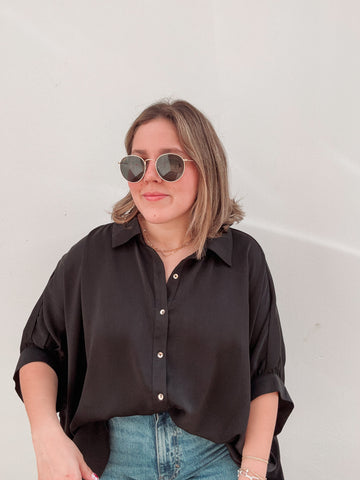 Black Basic Gold Button Down