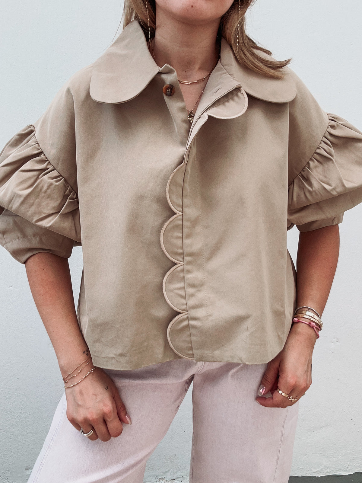 Mocha Scalloped Embroidered Top