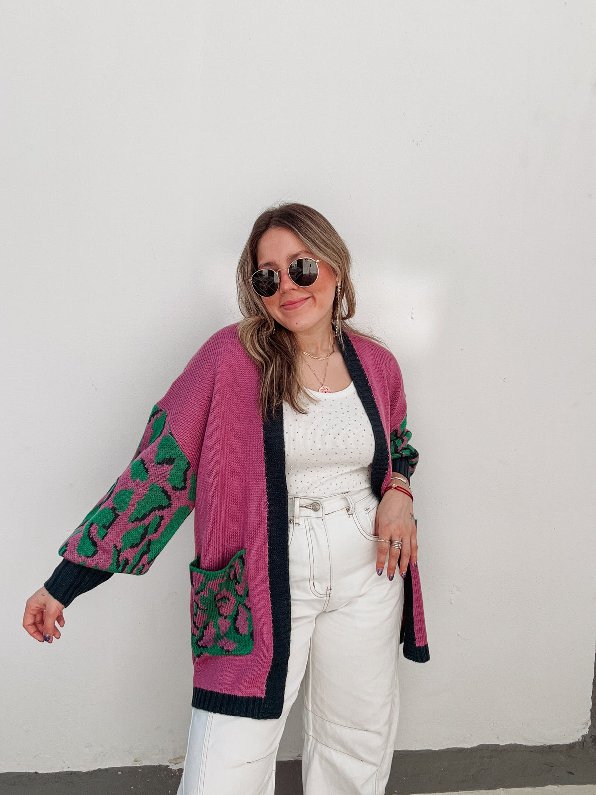 Magenta, Navy & Green Cardigan