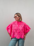 Neon Pink Eyelet Blouse