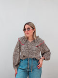 Cheetah Red Collared Blouse