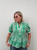 Green Hearts Eyelet Blouse