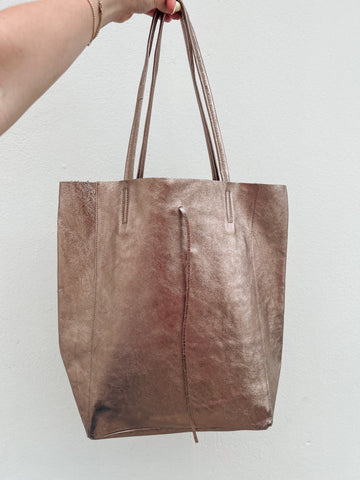 Taupe Metallic Leather Tote