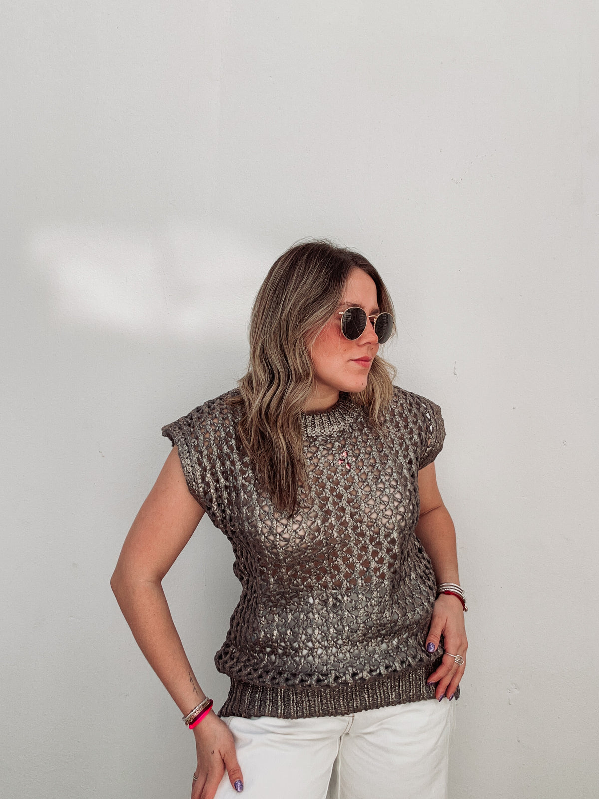 Gunmetal Metallic Knit Top