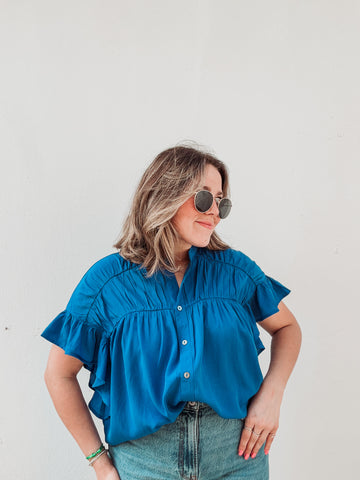 Royal Blue Ruffle Blouse