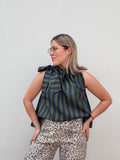 Olive & Navy Stripe Bow Top