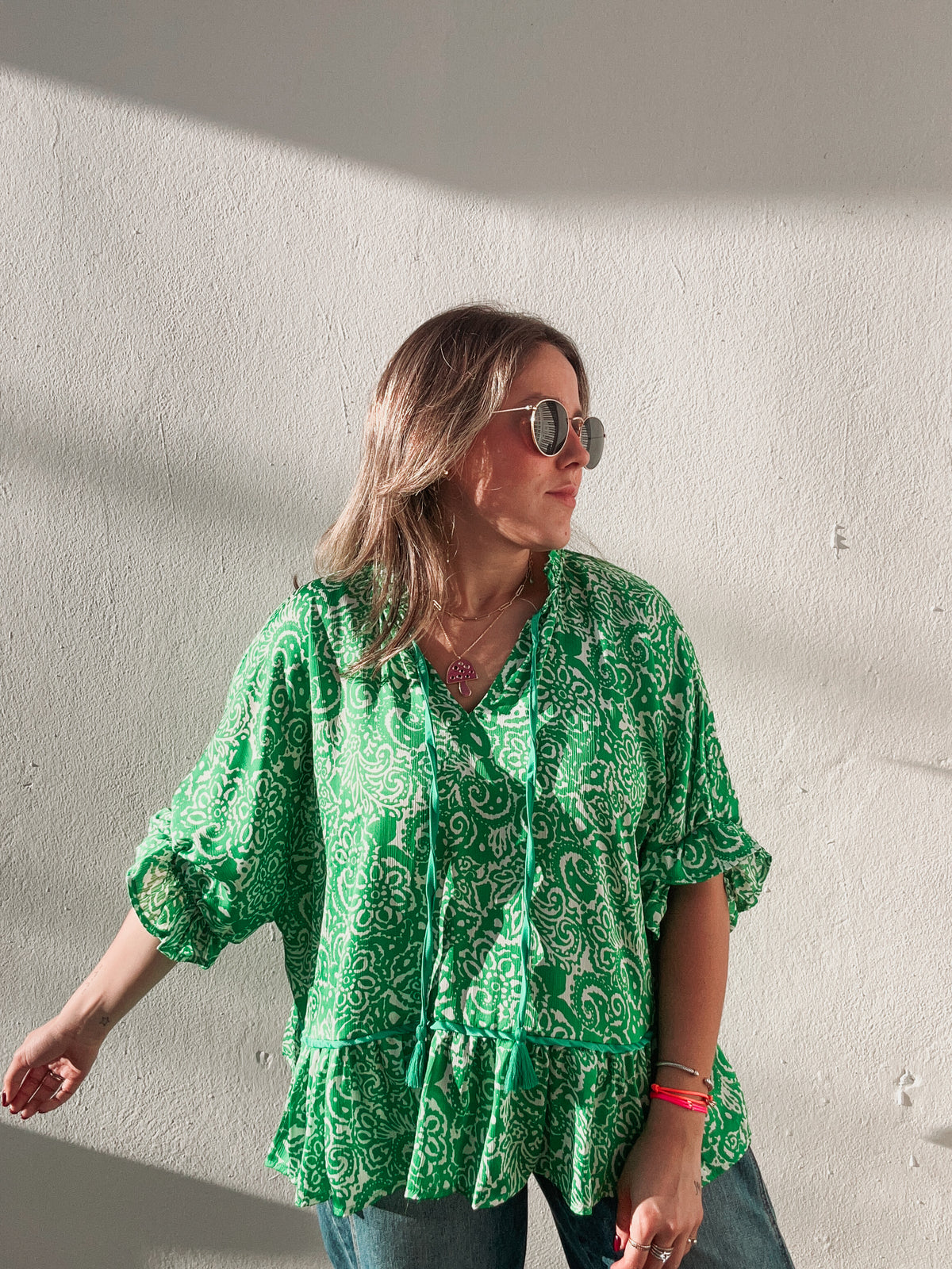 Green Floral Printed Blouse