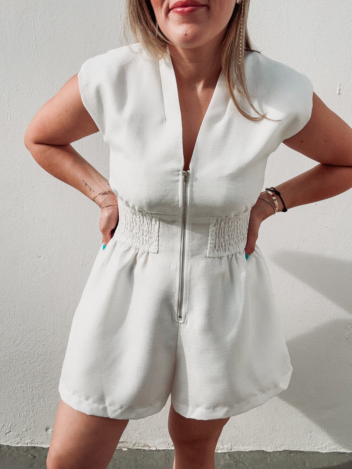 White Zipper Romper