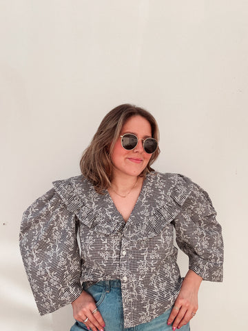 Black Gingham Collar Blouse