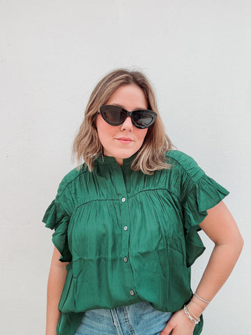 Hunter Green Ruffle Blouse