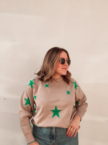 Teal Stars on Sand Knit