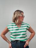 White & Green Stripe Sequin Top
