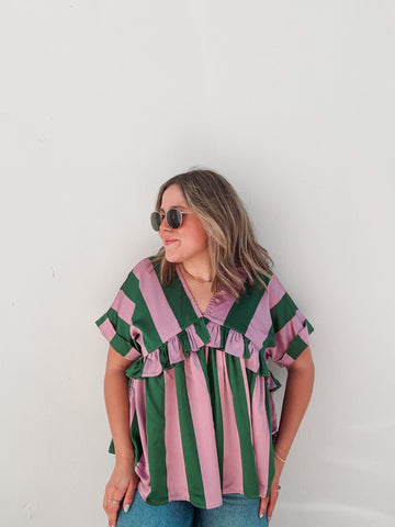 Lila & Green Striped Blouse