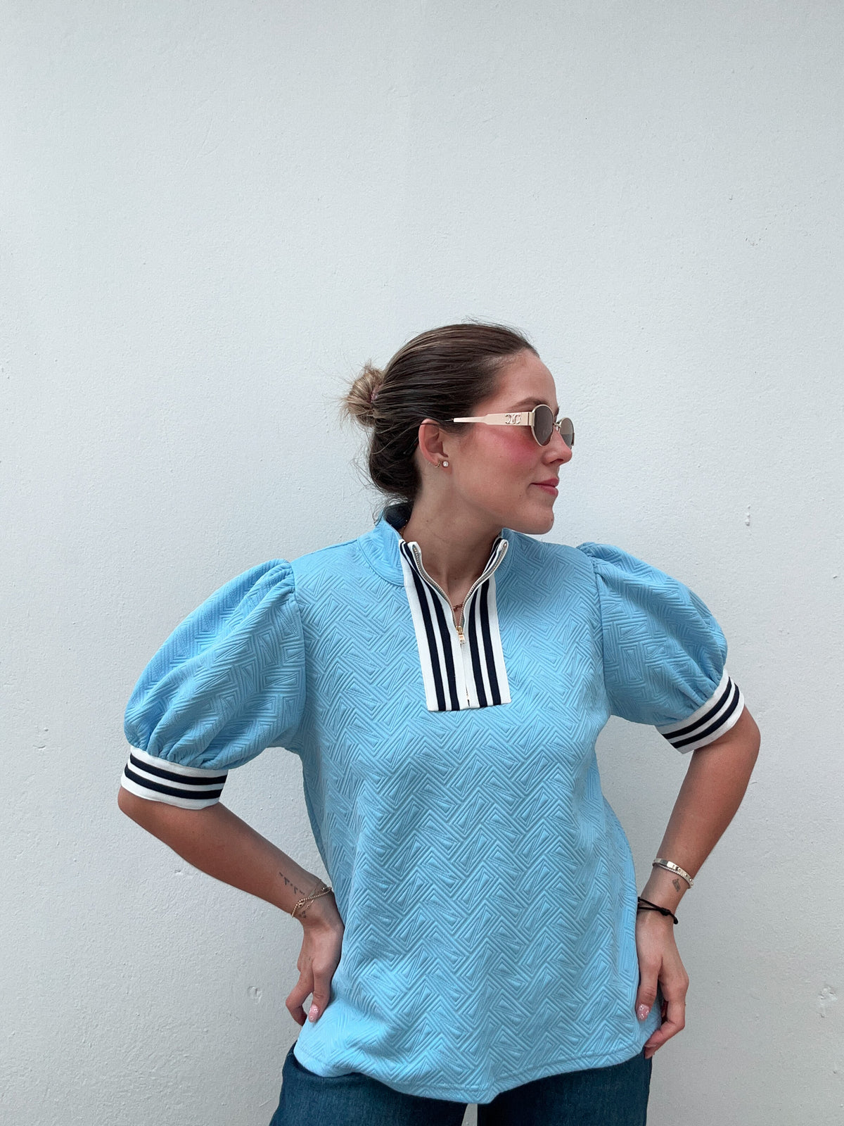 Candy Blue Zipper Blouse