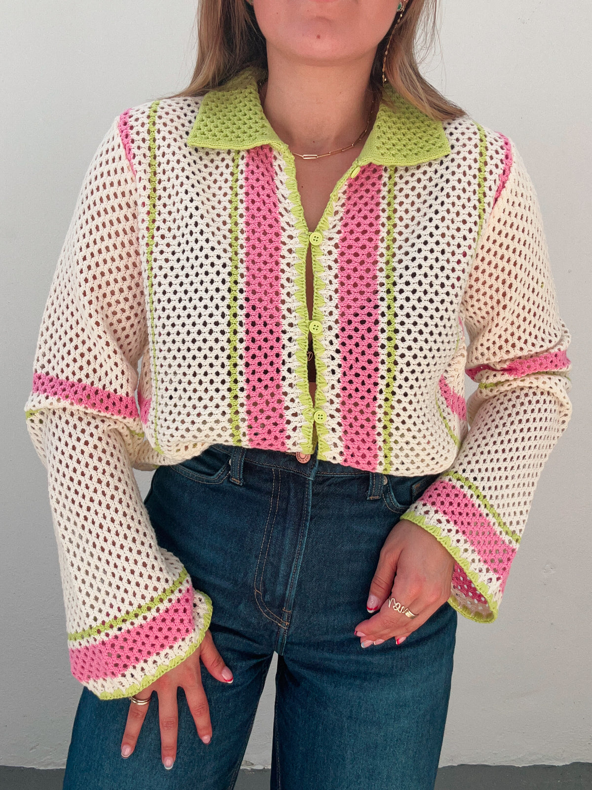 Lime, Pink & Vanilla Crochet Cardigan