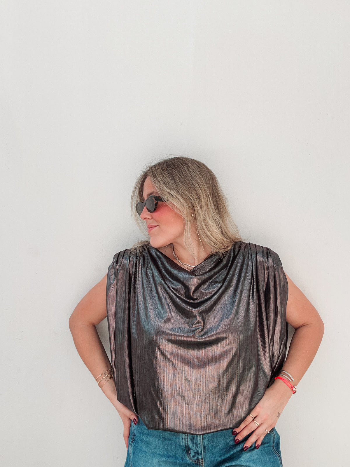 Black Chrome Metallic Blouse