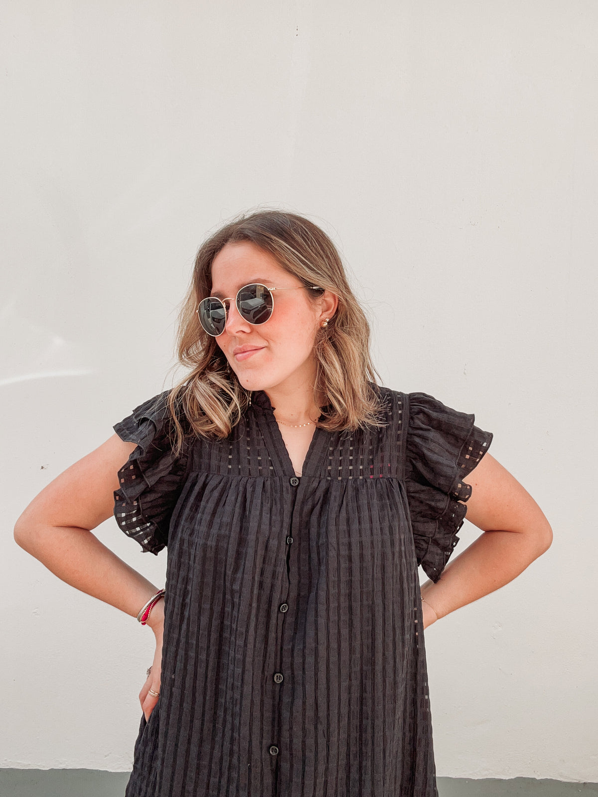 Black Gingham Textured Dress