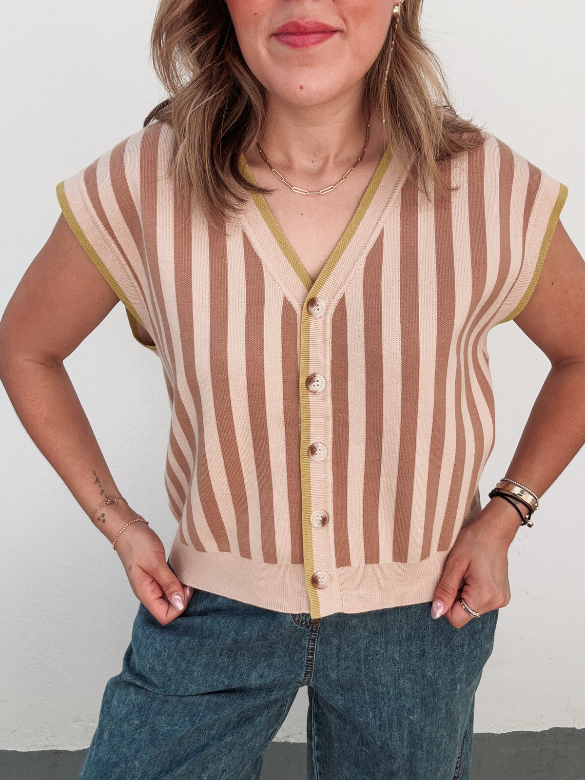 Mocha & Chartreuse Striped Top