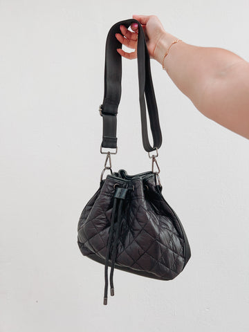Black Quilted Puffer Bucket Bag