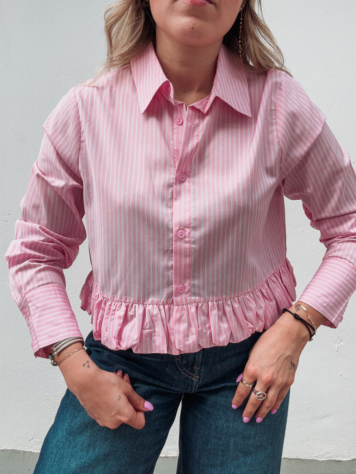 Pink Striped Button Blouse