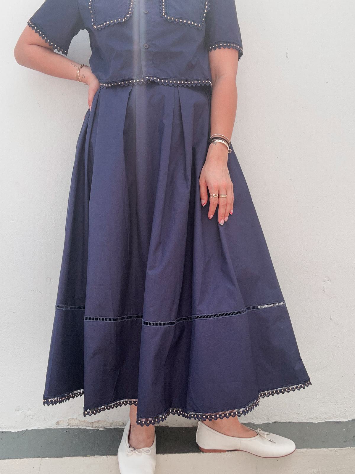Navy Eyelet Skirt Set