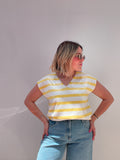 White & Yellow Stripe Sequin Top