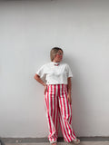 White & Watermelon Striped Pants