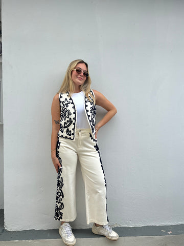 Navy Embroidered Pant