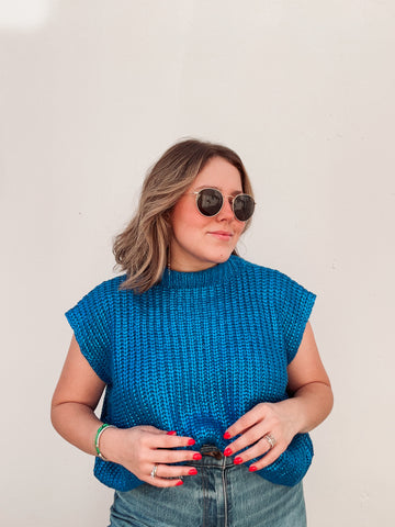 PRE ORDER: Peacock Blue Metallic Knit Top