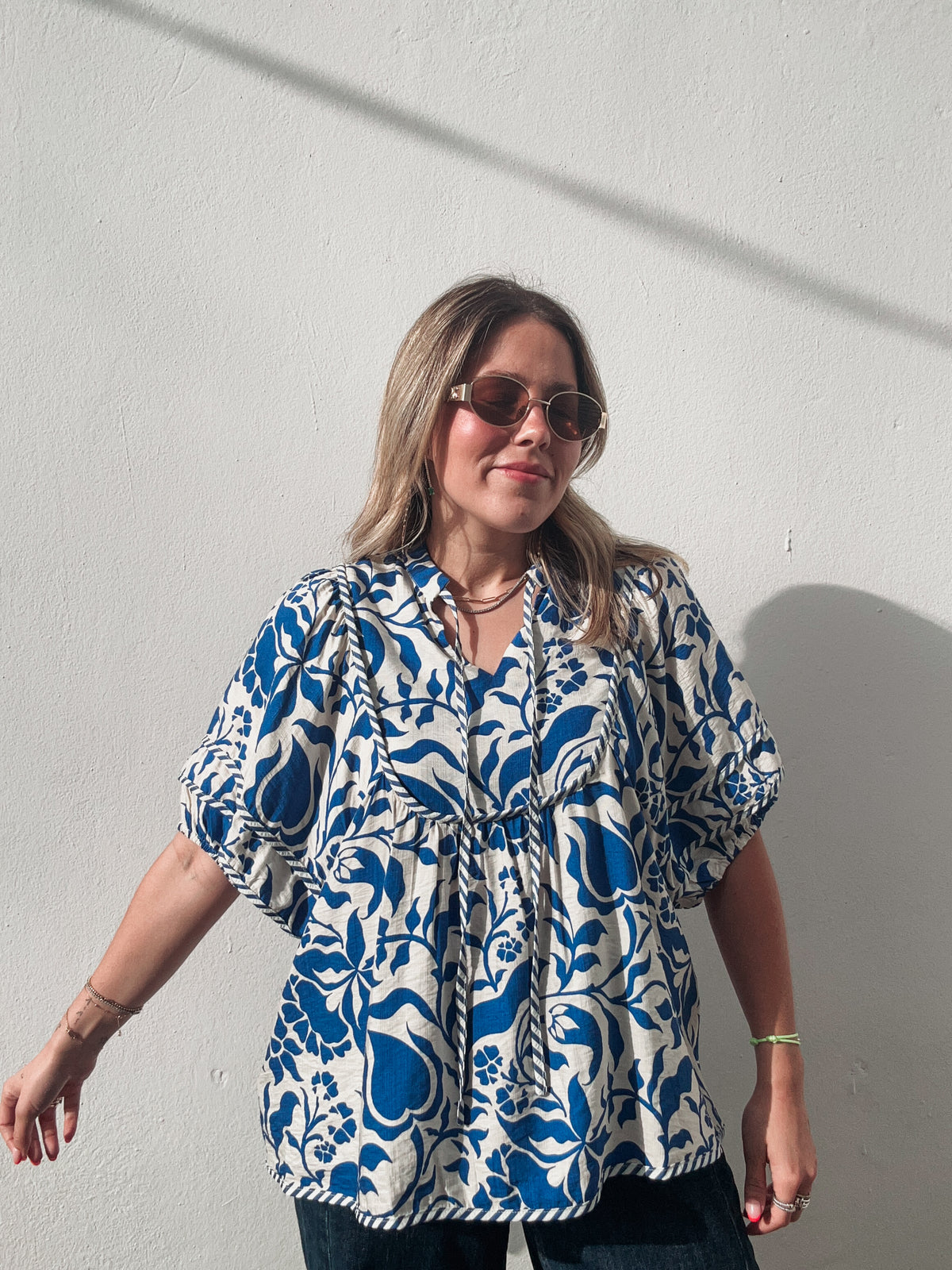 Blue & White Floral Blouse