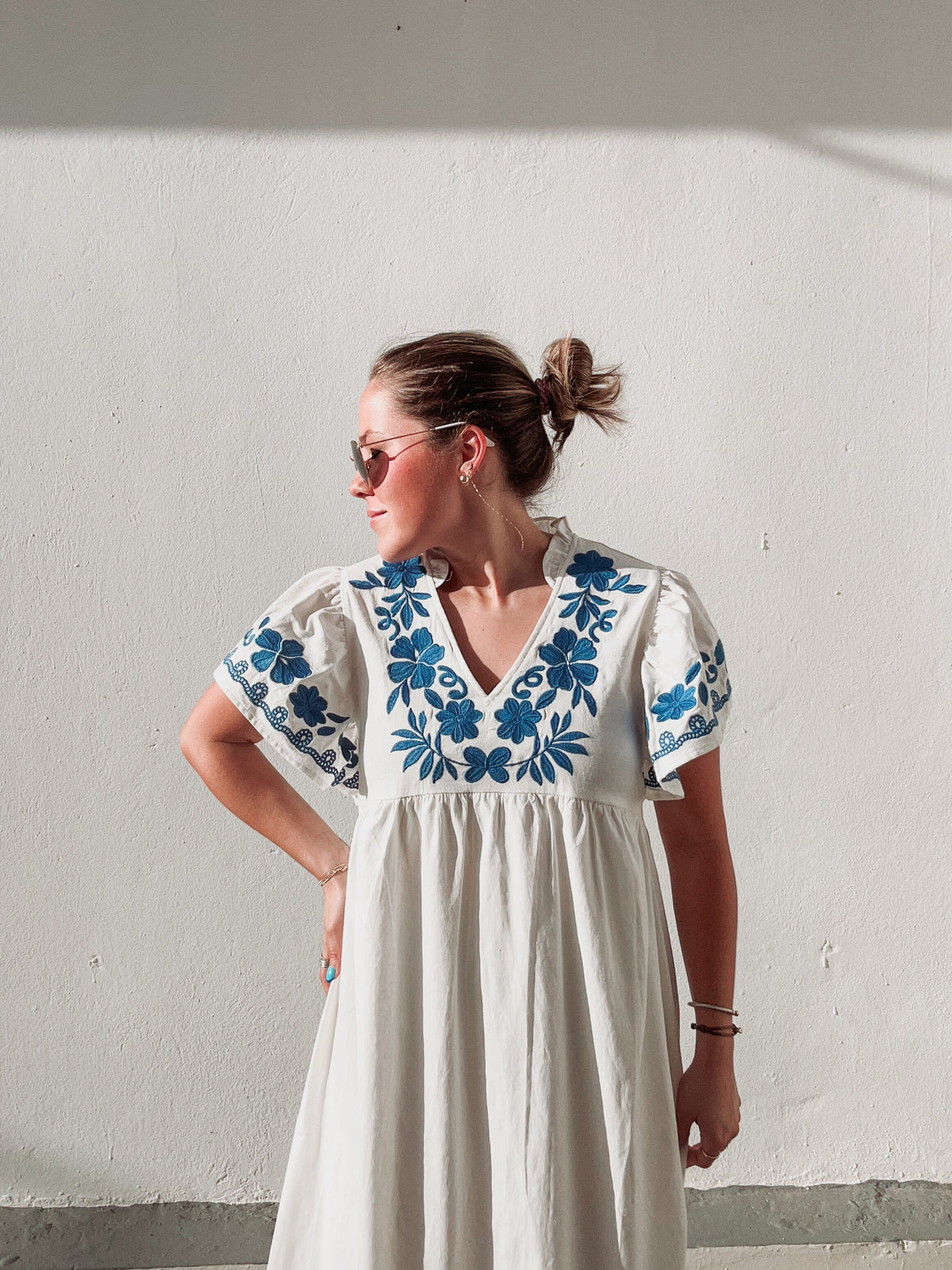 Atenas Embroidered Ruffle Dress