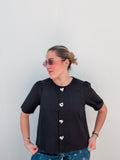 Black and White Hearts Buttons Blouse