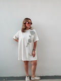 White Flower Rhinestone Tee Dress