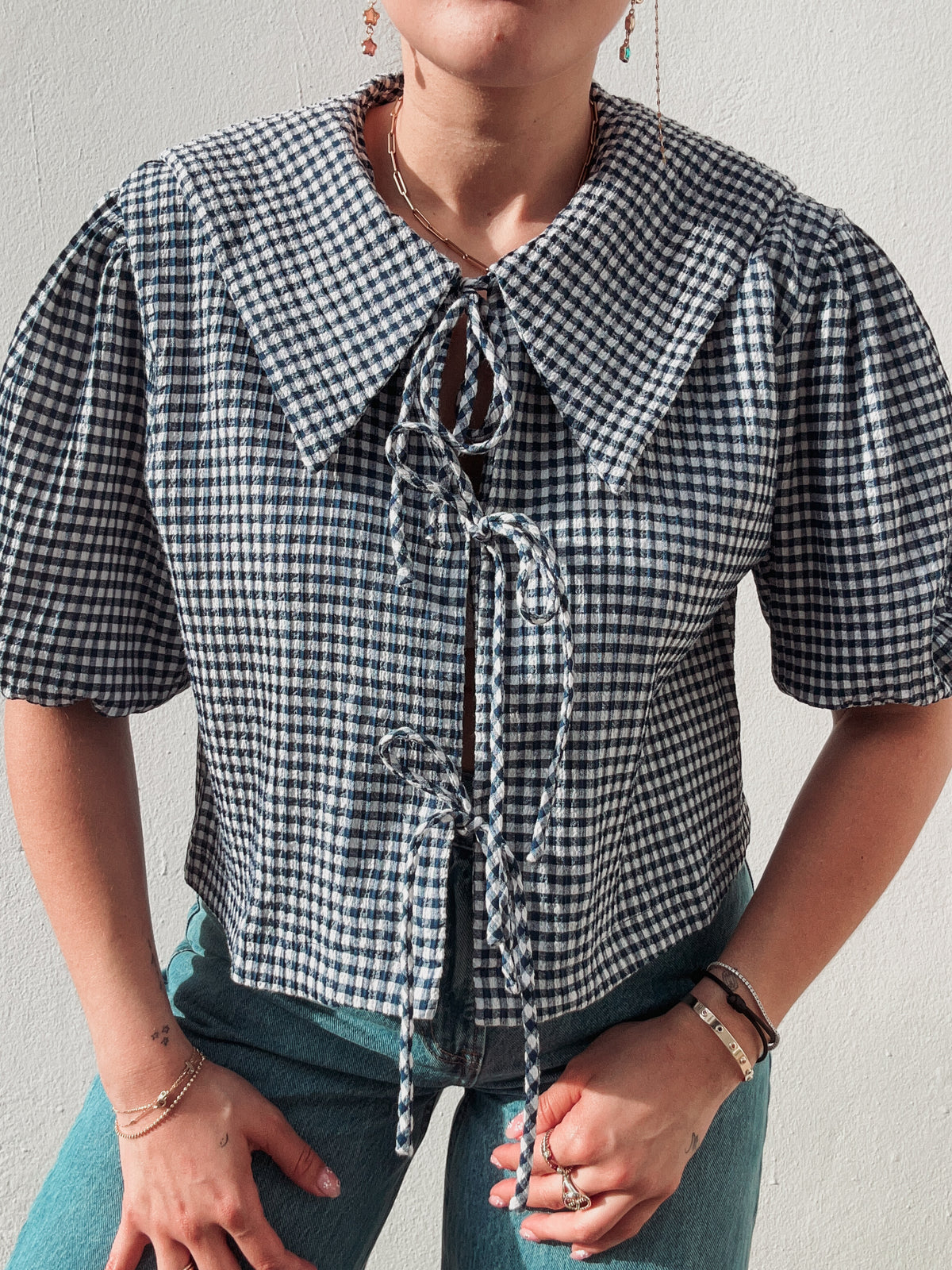 Blue Gingham Collar Top