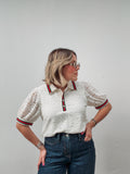 White Stripe Collar Lace Top