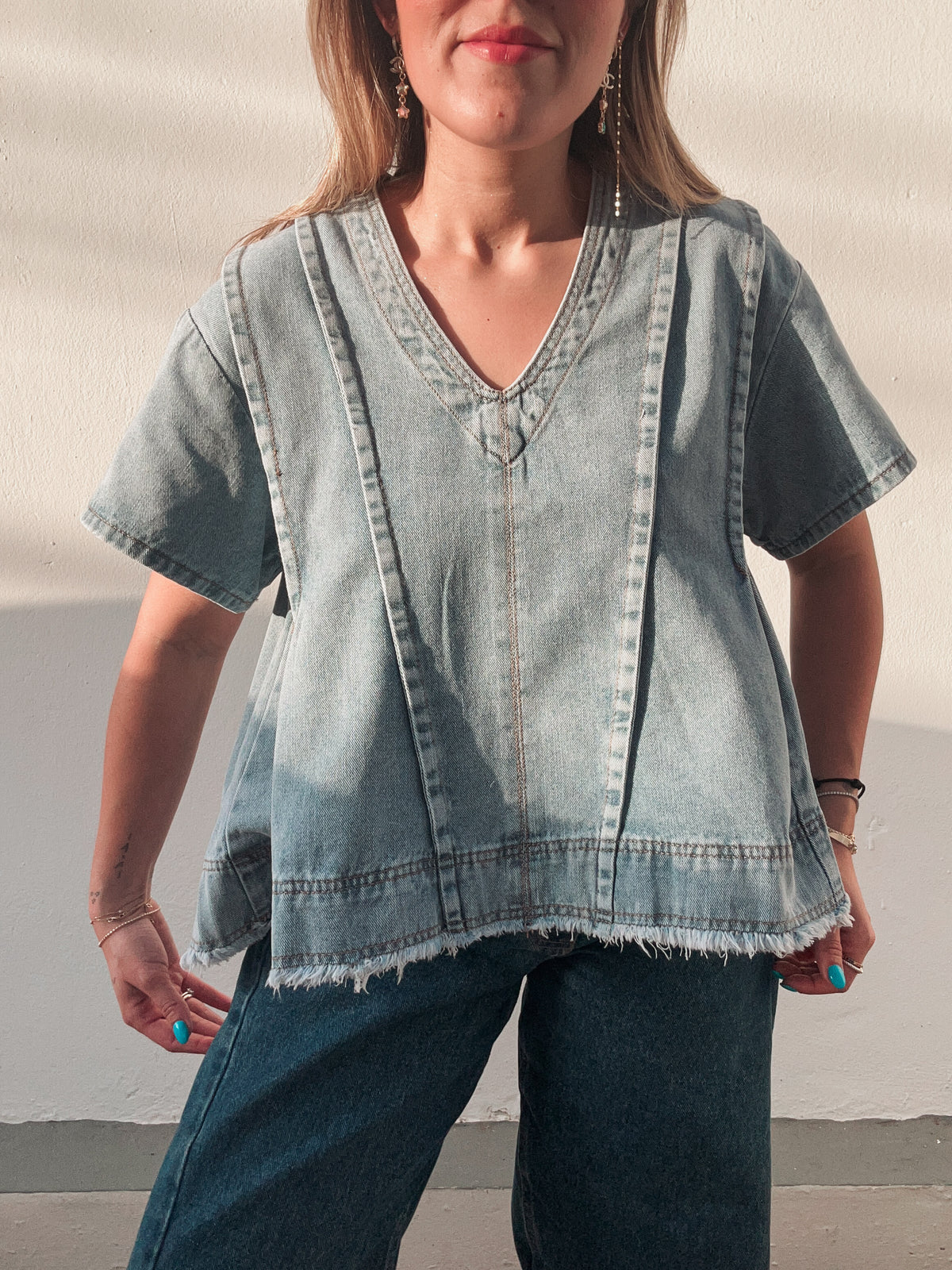 Light Denim Flare Blouse