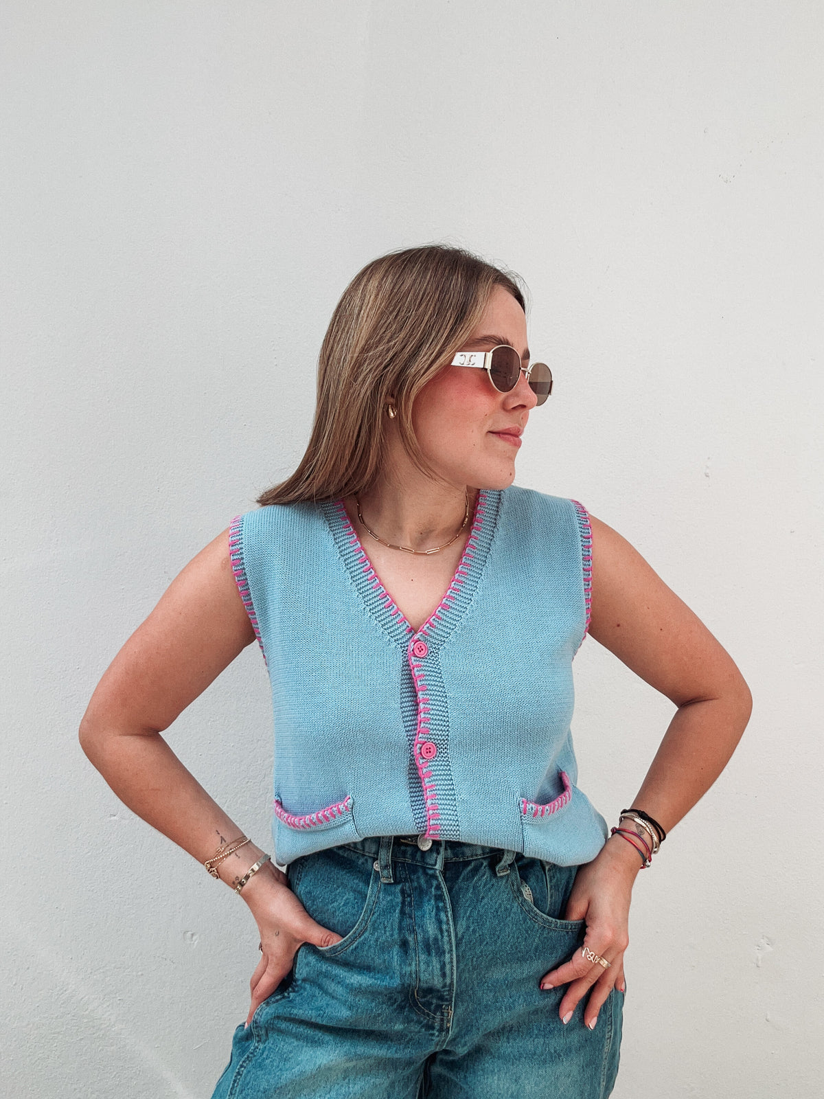Periwinkle & Pink Stitch Vest