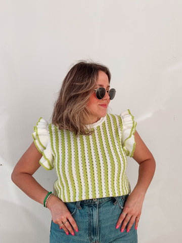 Lime Striped Knit Top