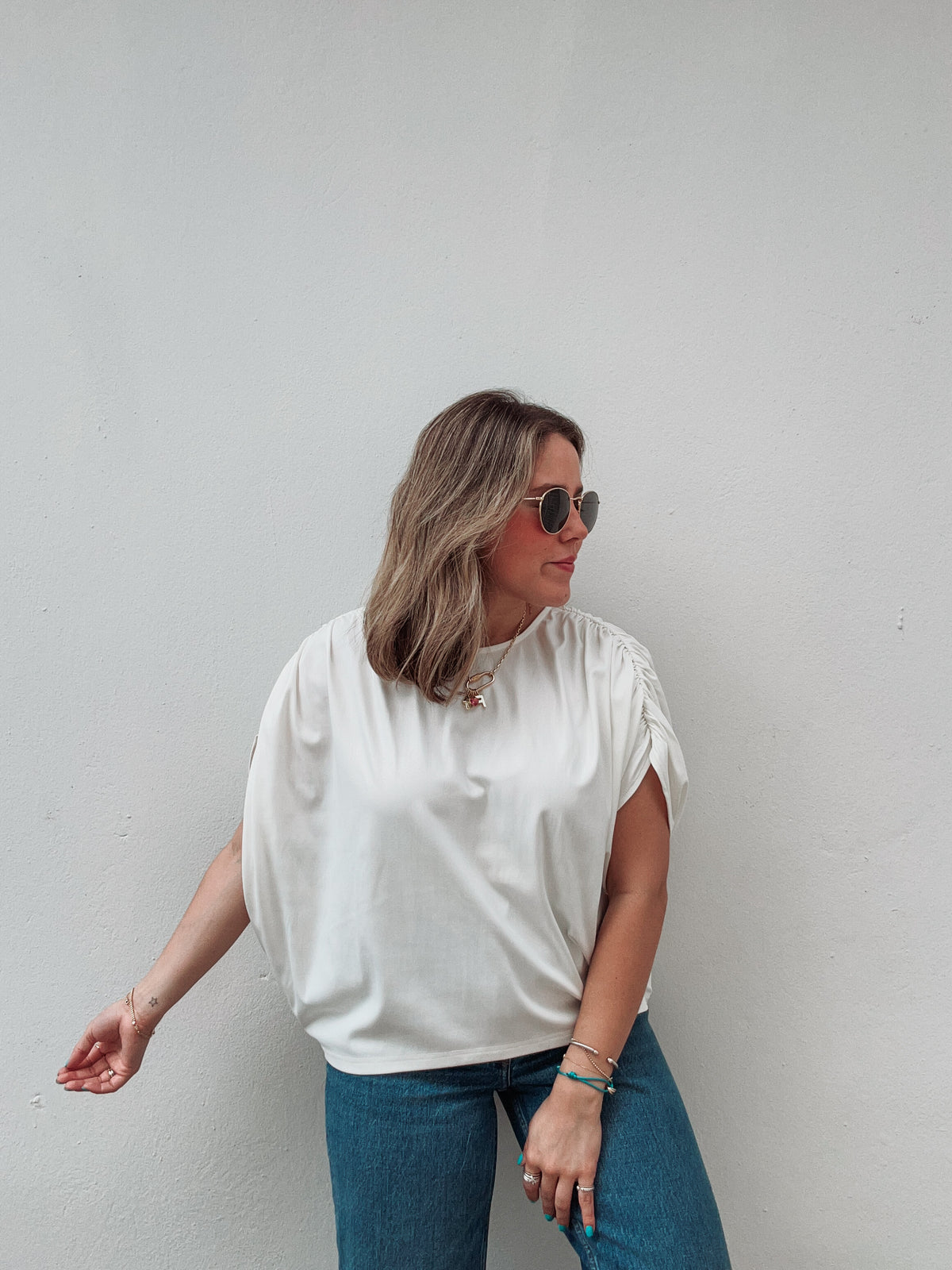 White Shimmer Metallic Blouse