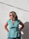 Aqua & Pink Stripe Zipper Top