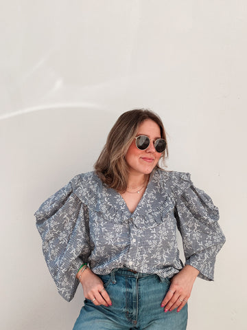 Blue Gingham Collar Blouse