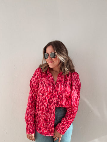 Ombré Pinks & Reds Brush Printed Blouse