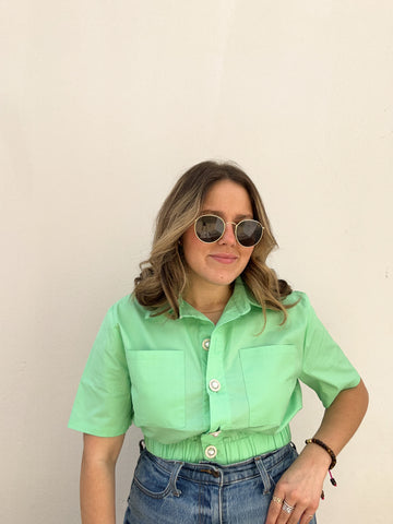 Mint Pearl Buttons Blouse