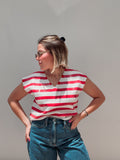 White & Red Stripe Sequin Top