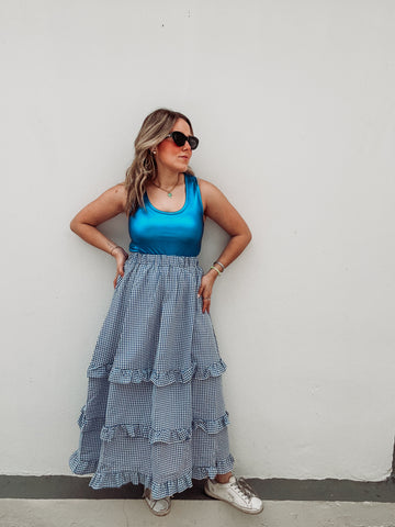 Gingham Blue Ruffle Skirt