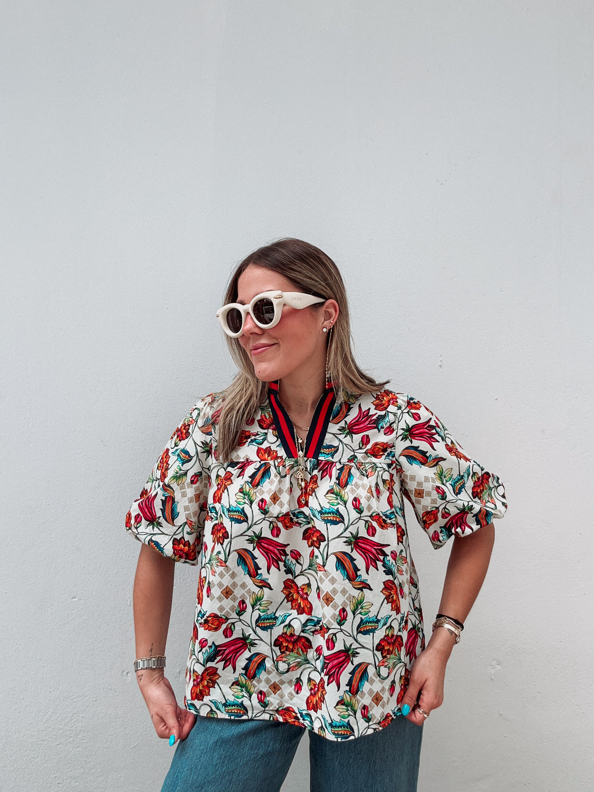 Rainbow Floral Green & Red Striped