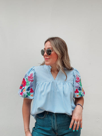 Aruba Striped Embroidered Blouse