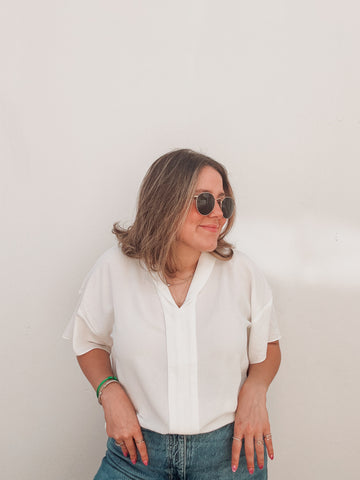White V Neck Button Blouse